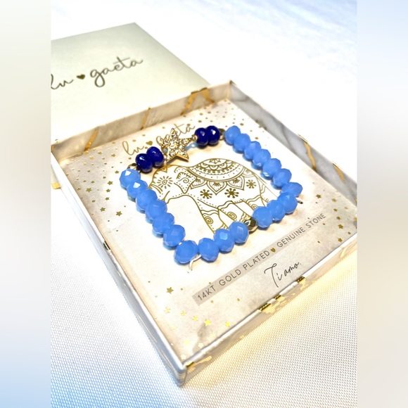 BRACELET 14K YELLOW GOLD PLATED CALMING ENERGY WOMEN'S STRETCH Gift Boxed - Picture 3 of 8